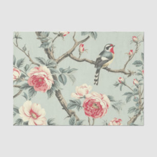Vintage Wallpaper Inspired Bird with Pink Peonies Tissue Paper
