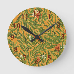 Vintage wallpaper pattern orange tree artwork round clock