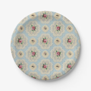 Vintage wallpaper pink blue floral paper plates