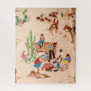 Vintage Wallpaper with Cowboys -  520 piece Jigsaw Puzzle