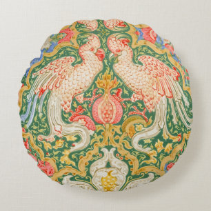 Vintage Walter Crane Cockatoo and Peacock Art Round Pillow