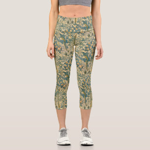 Vintage Walter Crane Macaw and Citrus Fruit Art Capri Leggings