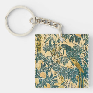 Vintage Walter Crane Macaw and Citrus Fruit Art Keychain