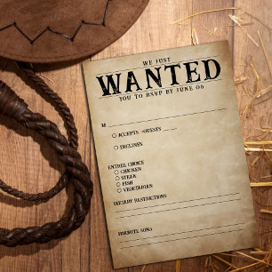Vintage Wanted Poster Wedding RSVP Card