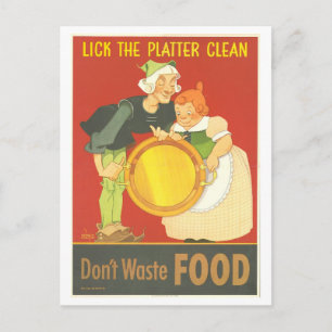 Vintage Wartime "Don't Waste Food" Poster Postcard