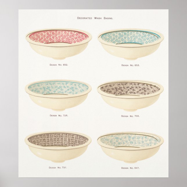 Vintage wash basin bowls vintage bathroom poster (Front)