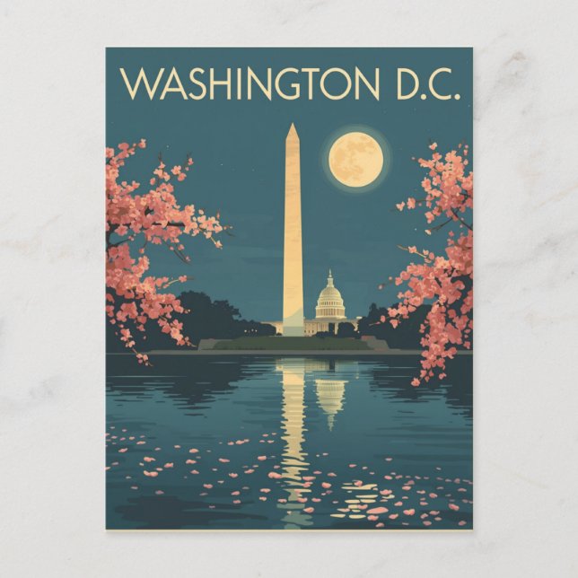 Vintage Washington D.C. Cherry Blossoms Travel Postcard (Front)