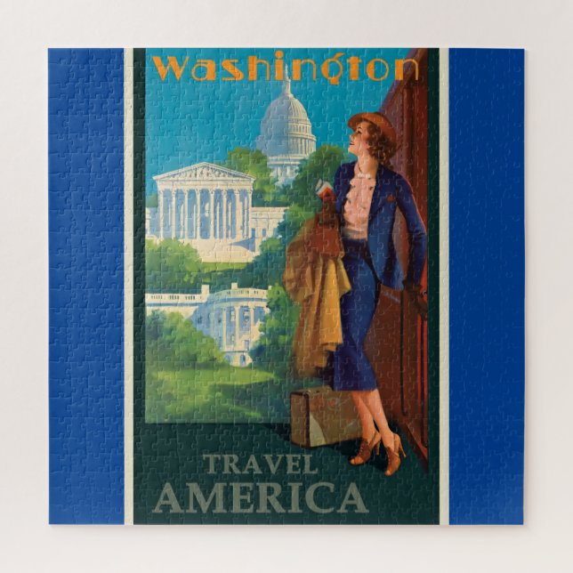 Vintage Washington DC Travel Illustration Jigsaw Puzzle (Vertical)