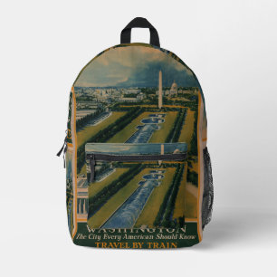 Vintage Washington DC Travel Poster Printed Backpack