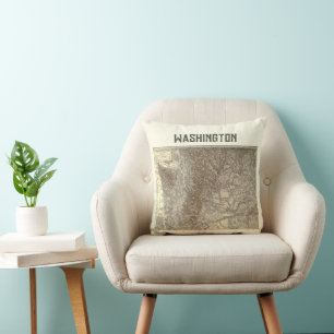 Vintage Washington Map Pillow
