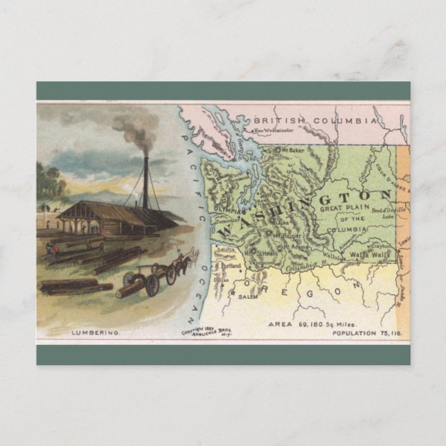 Vintage Washington Map Postcard (Front)