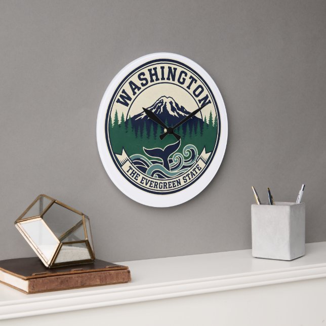 Vintage Washington State Emblem  Large Clock (Office)