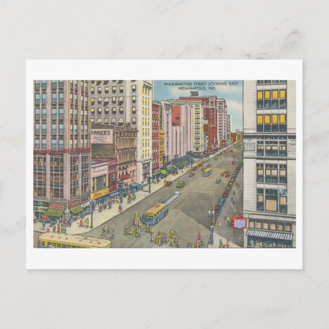 Vintage Washington Street Scene, Indianapolis Postcard (Front)