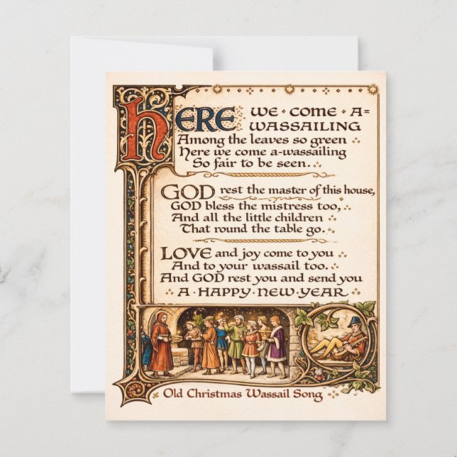 Vintage Wassail Song Illuminated Manuscript Art  (Back)