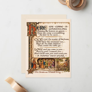 Vintage Wassail Song Illuminated Manuscript Art  Card