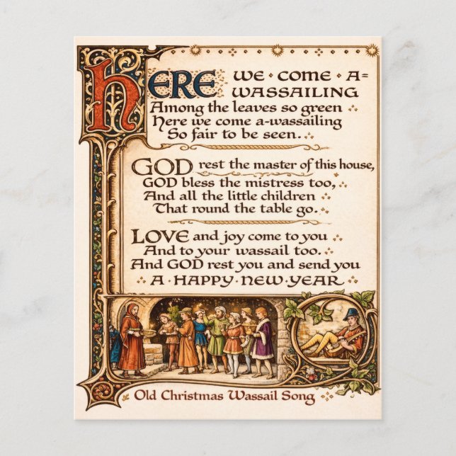 Vintage Wassail Song Illuminated Manuscript Art  Flyer (Front)