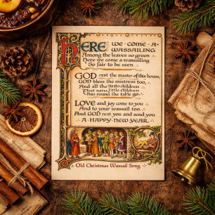 Vintage Wassail Song Illuminated Manuscript Art  Flyer