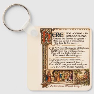 Vintage Wassail Song Illuminated Manuscript Art  Keychain