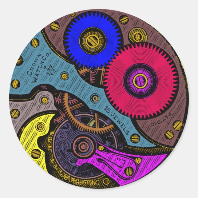 Vintage Watch Movement and Gears Classic Round Sticker (Front)