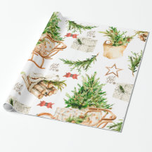 Vintage water colour Christmas tree  Wrapping Pape