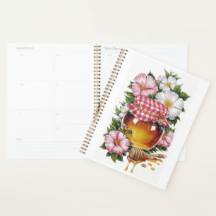 Vintage Water colour Honey Jar Flowers nostalgia Planner