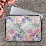 Vintage Water Colour Pink Flower Laptop Sleeve<br><div class="desc">Beautiful mix of pinks and purple water colour flowers as a background. The sachet with your name,  is a photo and is not made with actual glitter,  sequins or metals. This design may be personalized in the area provided by changing the text,  colour or font.</div>