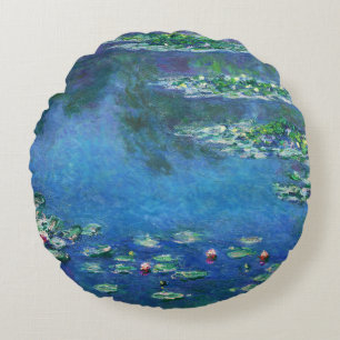 Vintage Water Lilies by Claude Monet Round Pillow