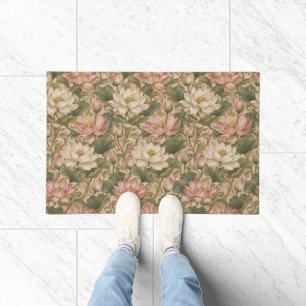 Vintage Water Lotus Botanical Floral Pattern Doormat