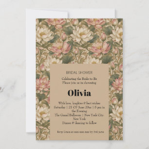 Vintage Water Lotus Botanical Floral Pattern Invitation