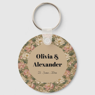 Vintage Water Lotus Botanical Floral Pattern Keychain