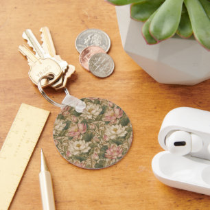 Vintage Water Lotus Botanical Floral Pattern Keychain