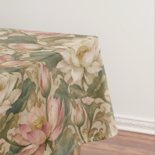 Vintage Water Lotus Botanical Floral Pattern Tablecloth