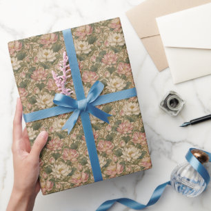 Vintage Water Lotus Botanical Floral Pattern Wrapping Paper