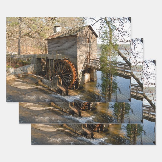 Vintage Water Mill Wrapping Paper Sheet (Set)