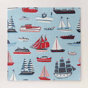 Vintage Water Transport Doodle Pattern Jigsaw Puzzle