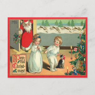 Vintage Watercolor A Joyful Christmas  Holiday Postcard