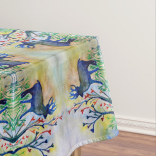 Vintage  Watercolor art Deer and hearts  Tablecloth