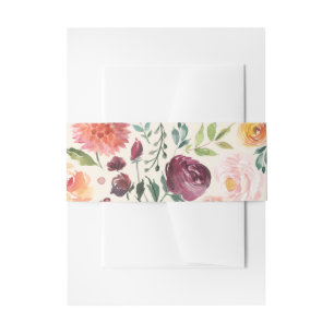Vintage Watercolor Autumn Blooms Fall Wedding Invitation Belly Band