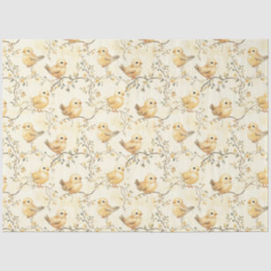 Vintage Watercolor Baby Chicks & Floral Spring Tissue Paper