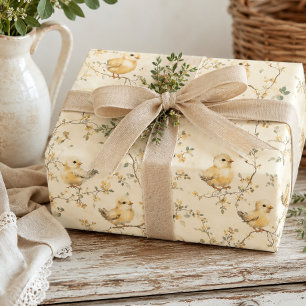 Vintage Watercolor Baby Chicks & Floral Spring Wrapping Paper