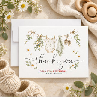 Vintage Watercolor Baseball First Birthday Thank You Card