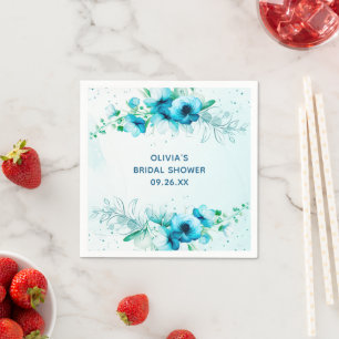 Vintage Watercolor Blue Floral Bridal Shower  Napkin