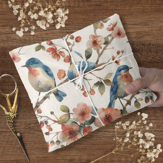 Vintage Watercolor Bluebird Floral Tissue Paper