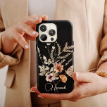 Vintage Watercolor Boho Florals w/ Name Case-Mate iPhone Case<br><div class="desc">This lovely phone case features a black background,  beautiful watercolor floral bouqet with butterfly and your name in elegant calligraphy script.  It's the perfect case for anyone who wants a design that stands out. Add your name to customize this design. It also makes a wonderful birthday or holiday gift!</div>