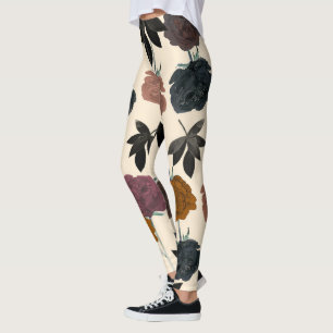 Vintage Watercolor Bold Fall Floral  Leggings