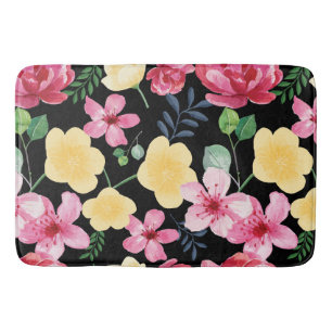 Vintage Watercolor Botanical Flowers Bath Mat