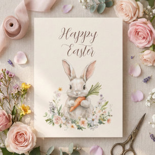 Vintage Watercolor Bunny Easter Holiday Card