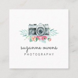 Vintage Watercolor Camera Square Business Card