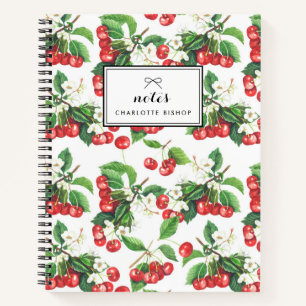 Vintage Watercolor Cherries Floral Pattern Notebook