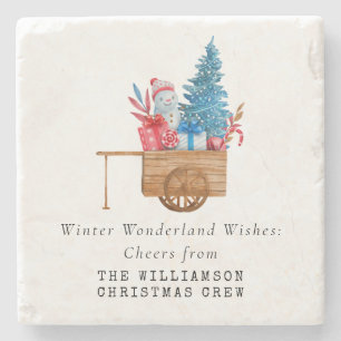 VINTAGE WATERCOLOR CHRISTMAS CARRIAGE PERSONALIZE STONE COASTER